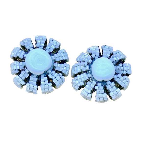 Hattie Carnegie Jewelry - VTG Hattie Carnegie Vintage Clip On Earrings White Glass Bead Flower Cabochon